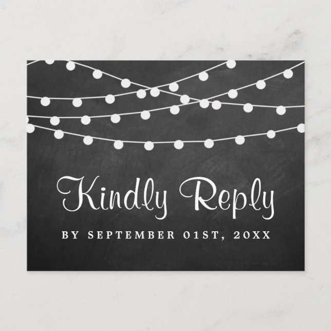The String Lights On Chalkboard Wedding Collection Invitation Postcard (Front)