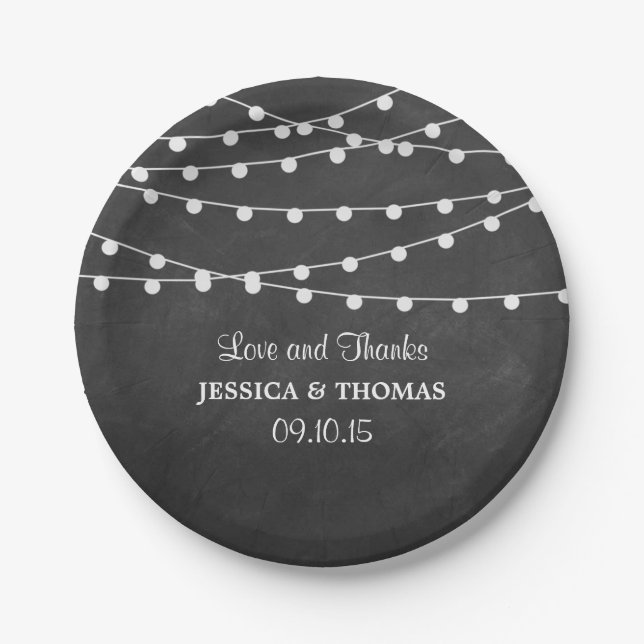 The String Lights On Chalkboard Wedding Collection Paper Plate (Front)