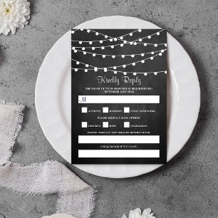 The String Lights On Chalkboard Wedding Collection RSVP Card