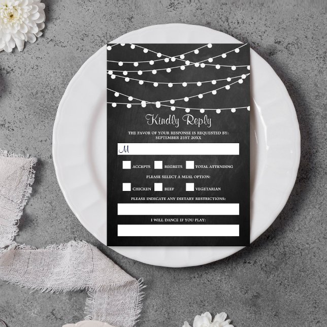 The String Lights On Chalkboard Wedding Collection RSVP Card (Creator Uploaded)