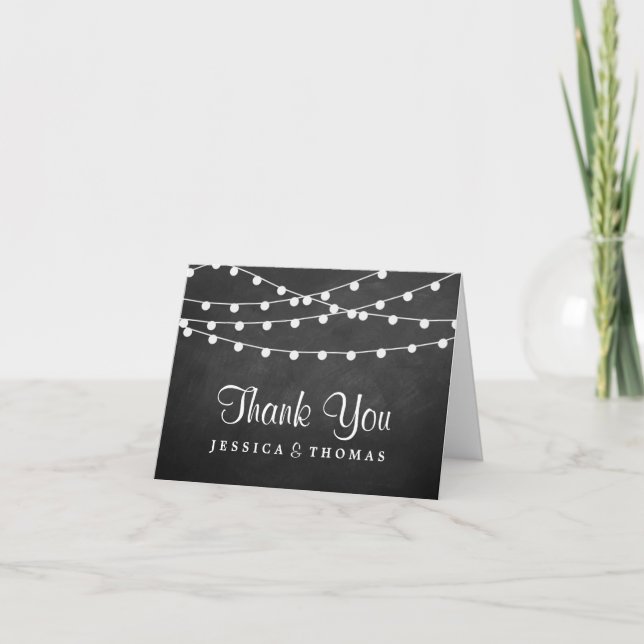 The String Lights On Chalkboard Wedding Collection Thank You Card (Front)