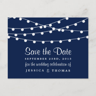 The String Lights On Navy Blue Wedding Collection Announcement Postcard