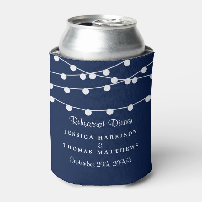 The String Lights On Navy Blue Wedding Collection Can Cooler (Can Front)