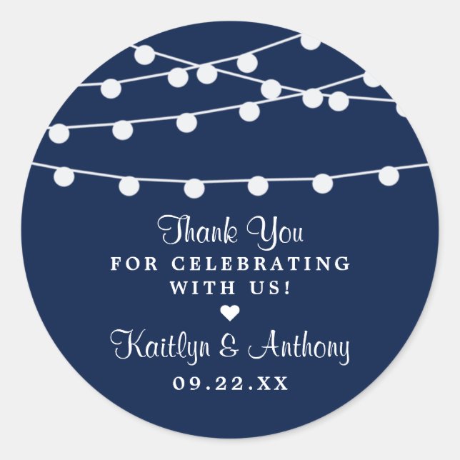 The String Lights On Navy Blue Wedding Collection Classic Round Sticker (Front)
