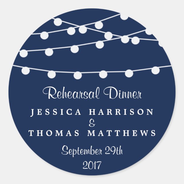 The String Lights On Navy Blue Wedding Collection Classic Round Sticker (Front)