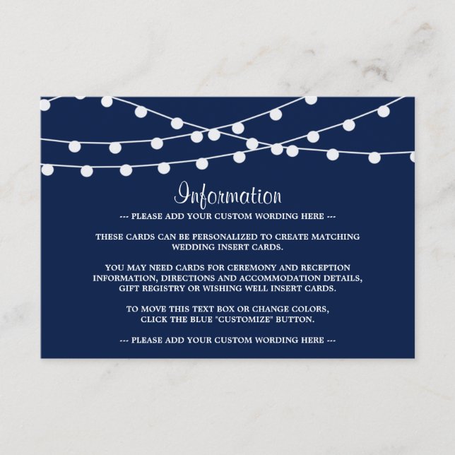 The String Lights On Navy Blue Wedding Collection Enclosure Card (Front)