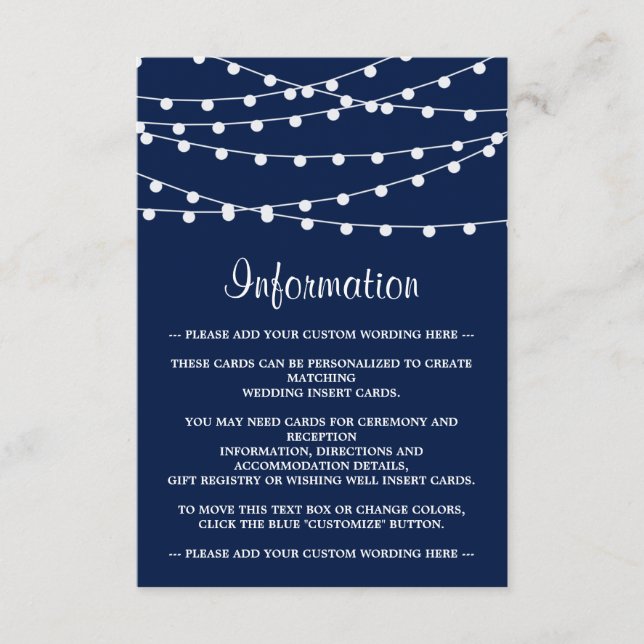 The String Lights On Navy Blue Wedding Collection Enclosure Card (Front)