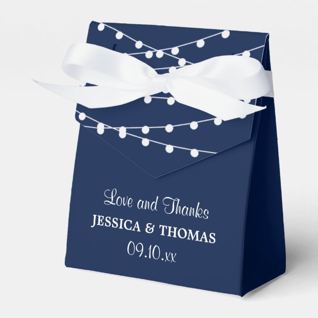 The String Lights On Navy Blue Wedding Collection Favour Box (Front Side)