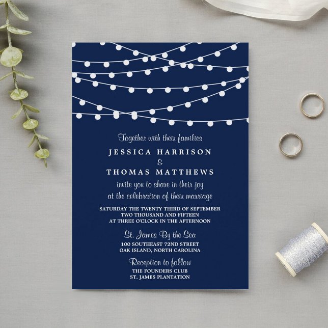 The String Lights On Navy Blue Wedding Collection Invitation (Creator Uploaded)