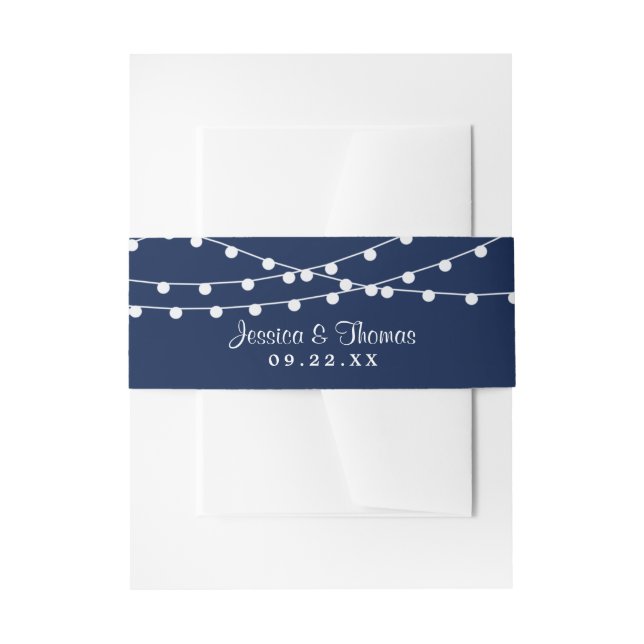 The String Lights On Navy Blue Wedding Collection Invitation Belly Band (Front Example)