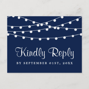 The String Lights On Navy Blue Wedding Collection Invitation Postcard