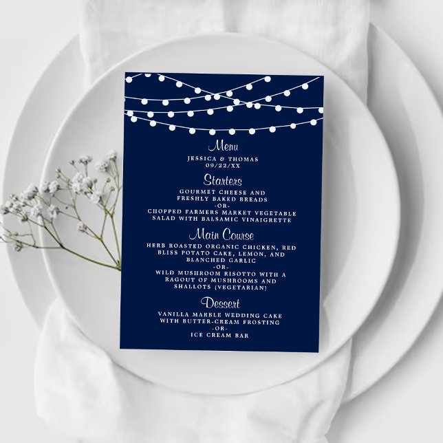 The String Lights On Navy Blue Wedding Collection Menu (Creator Uploaded)