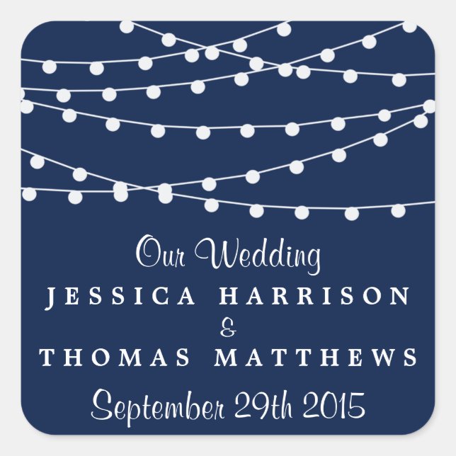 The String Lights On Navy Blue Wedding Collection Square Sticker (Front)
