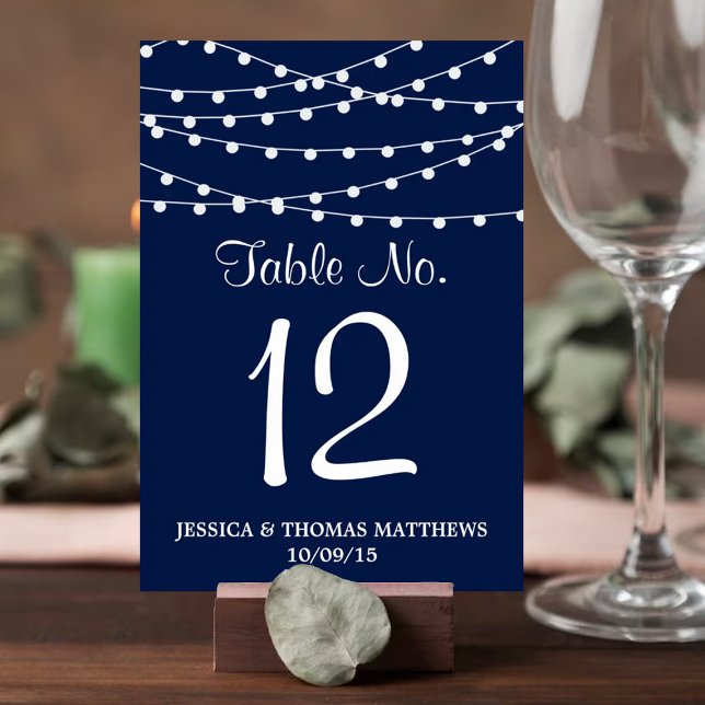 The String Lights On Navy Blue Wedding Collection Table Number (Creator Uploaded)