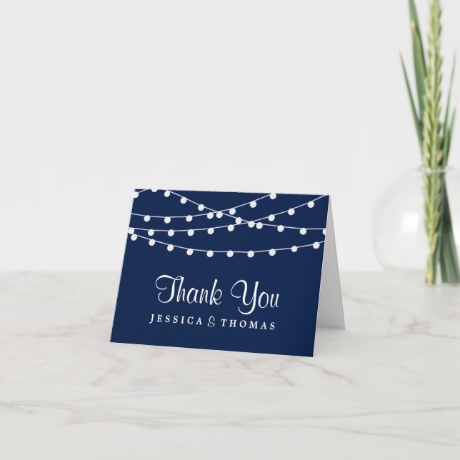 The String Lights On Navy Blue Wedding Collection Thank You Card (Front)