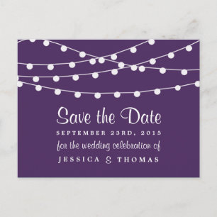 The String Lights On Purple Wedding Collection Announcement Postcard