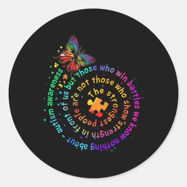The Strongest People Butterfly Autism Awareness  Classic Round Sticker (Front)