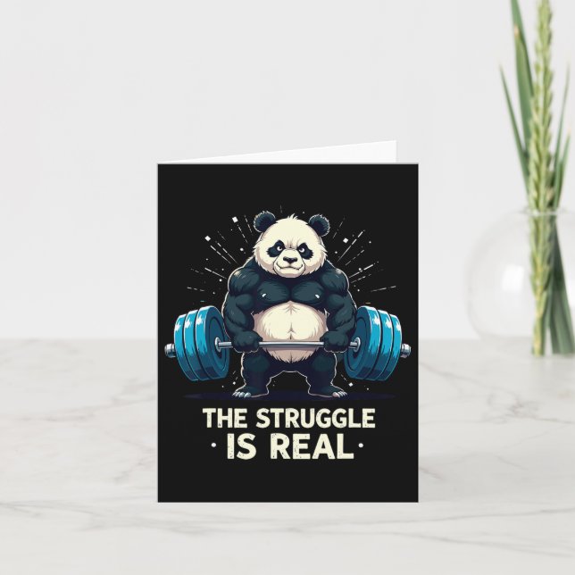 The Struggle Is Real Funny Gym Panda Workout Motiv Card (Front)