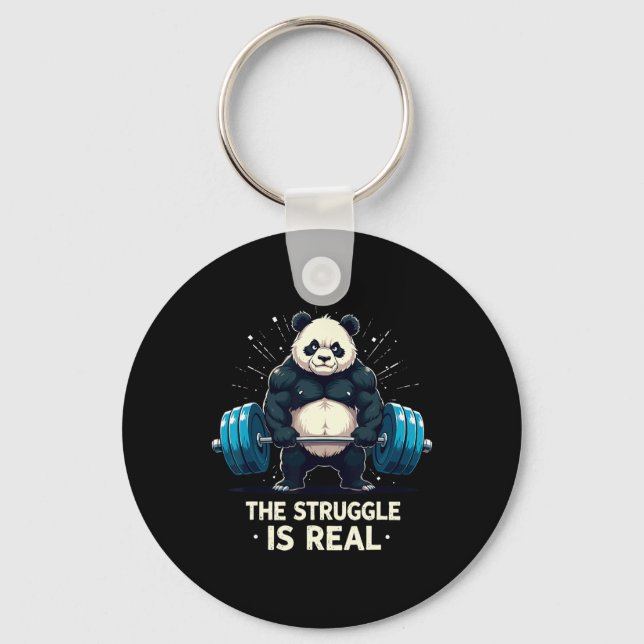 The Struggle Is Real Funny Gym Panda Workout Motiv Key Ring (Front)