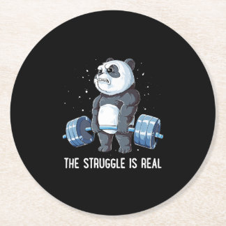 The Struggle is Real Panda Weightlifting Round Paper Coaster