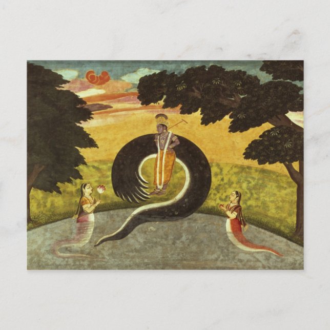 The submission of Kaliya, Basohli, Pahari Postcard (Front)