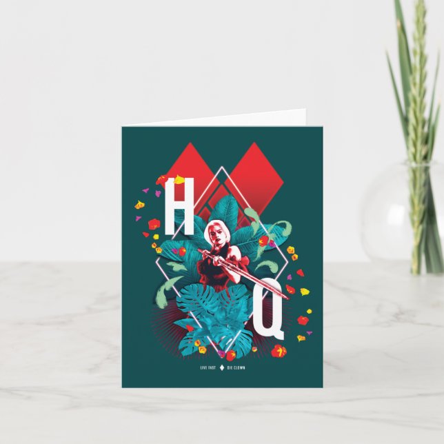 The Suicide Squad | Harley Quinn Floral Diamond Note Card (Front)