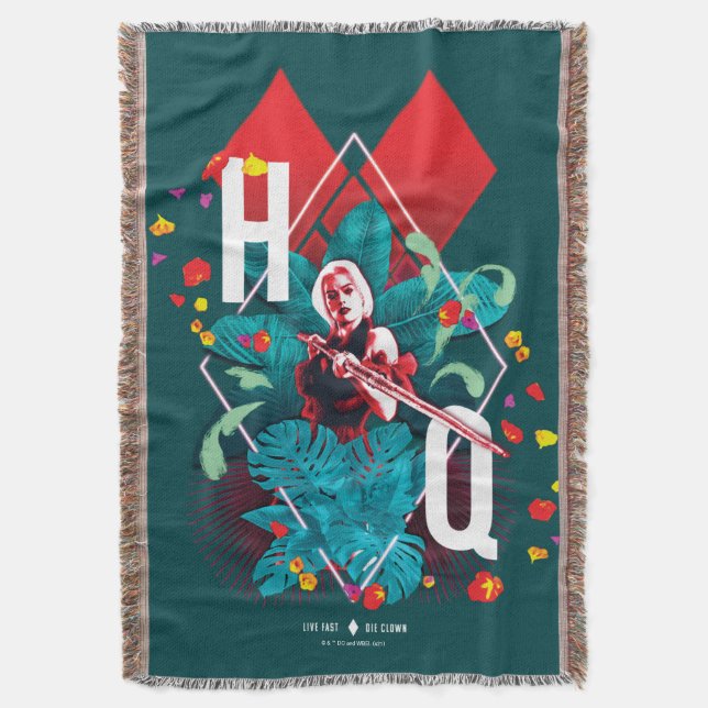 The Suicide Squad | Harley Quinn Floral Diamond Throw Blanket (Front Vertical)