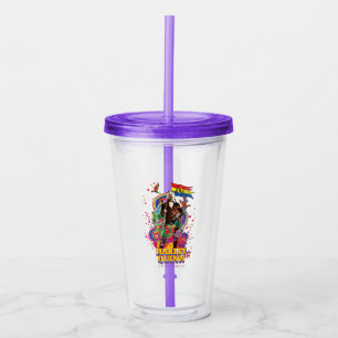 The Suicide Squad Harley Quinn Flowers & Rainbow Acrylic Tumbler