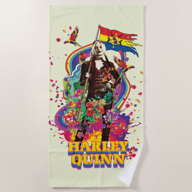 The Suicide Squad | Harley Quinn Flowers & Rainbow Beach Towel (Front)