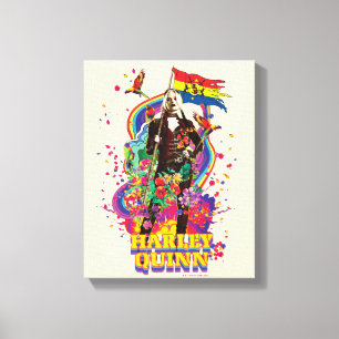 The Suicide Squad   Harley Quinn Flowers & Rainbow Canvas Print