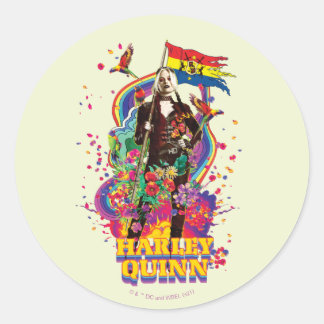 The Suicide Squad | Harley Quinn Flowers & Rainbow Classic Round Sticker