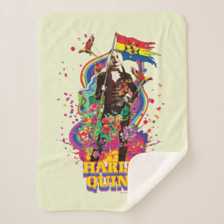 The Suicide Squad | Harley Quinn Flowers & Rainbow Sherpa Blanket