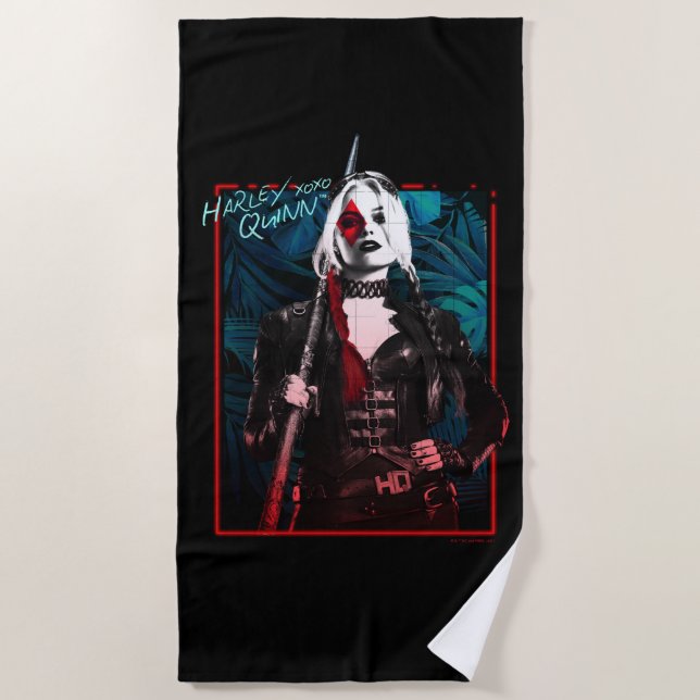 The Suicide Squad | Harley Quinn & Green Ferns Beach Towel (Front)