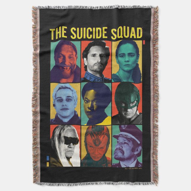 The Suicide Squad | Retro Grid With Amanda Waller Throw Blanket (Front Vertical)