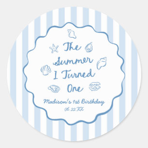The Summer I Turned One 1st Birthday Party Classic Round Sticker
