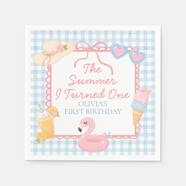 The Summer I Turned One Beach First Birthday Napkin (Front)
