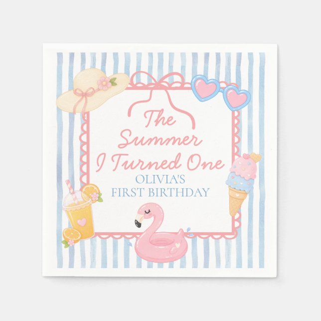 The Summer I Turned One Beach First Birthday Napkin (Front)