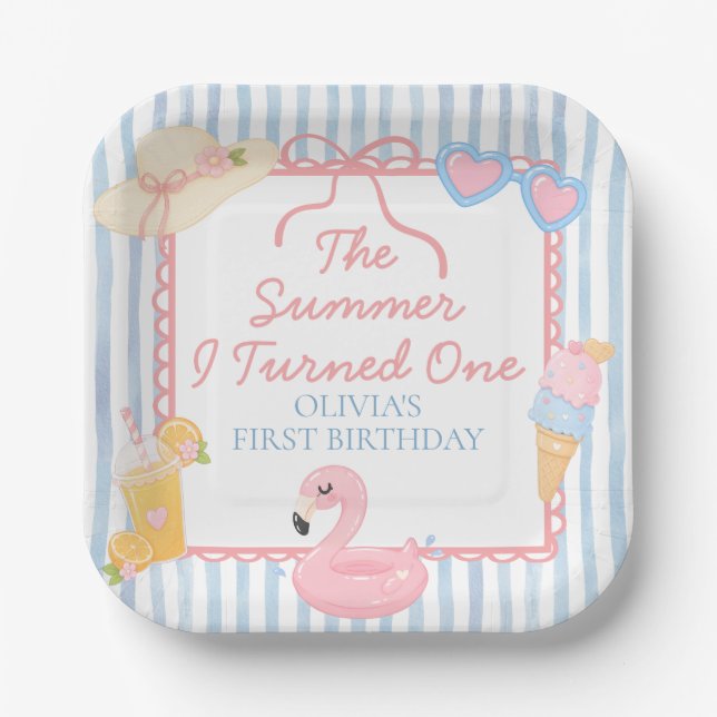 The Summer I Turned One Beach First Birthday Paper Plate (Front)
