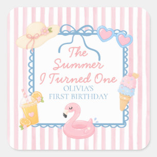 The Summer I Turned One Beach First Birthday Square Sticker