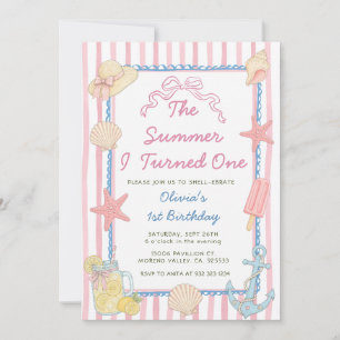 The Summer I Turned One Blue Stripe 1st Birthday Invitation