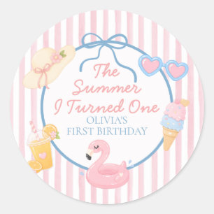 The Summer I Turned One First Birthday Classic Round Sticker