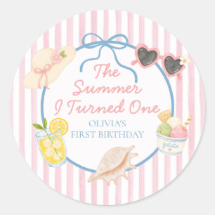 The Summer I Turned One First Birthday Classic Round Sticker
