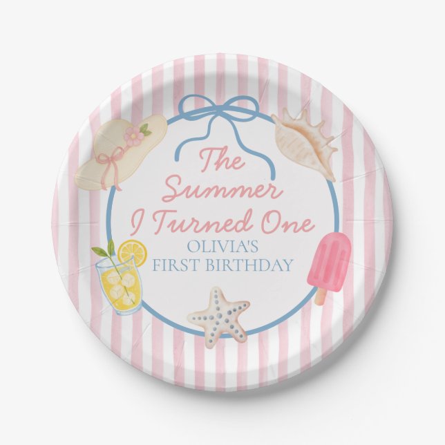 The Summer I Turned One First Birthday Paper Plate (Front)