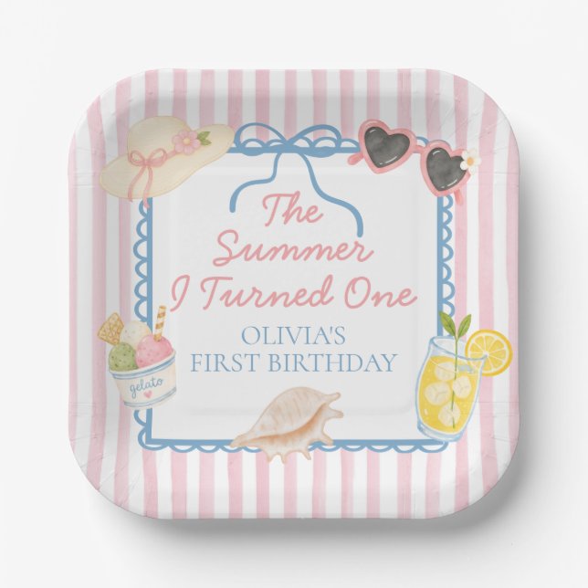 The Summer I Turned One First Birthday Paper Plate (Front)