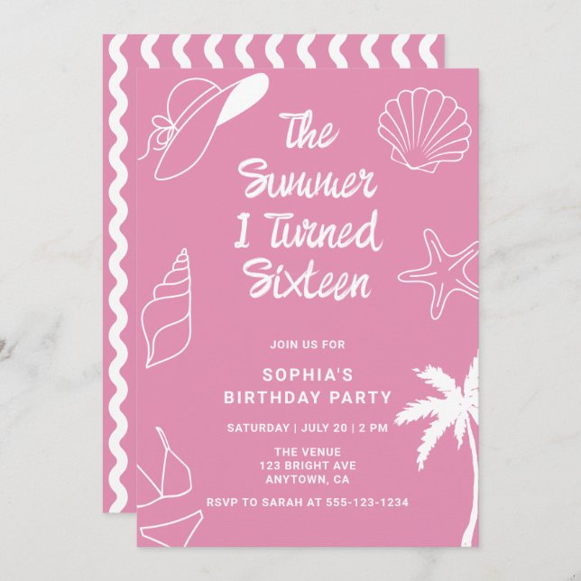 The Summer I Turned Sixteen 16th Birthday Party Invitation (Front/Back)