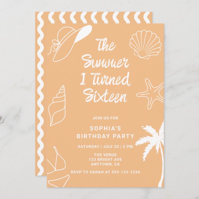 The Summer I Turned Sixteen 16th Birthday Party Invitation (Front/Back)