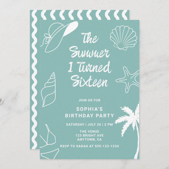 The Summer I Turned Sixteen 16th Birthday Party Invitation (Front/Back)