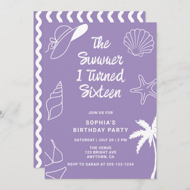 The Summer I Turned Sixteen 16th Birthday Party Invitation (Front/Back)