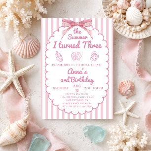 The Summer I Turned Three Beach Pink 3rd Birthday Invitation
