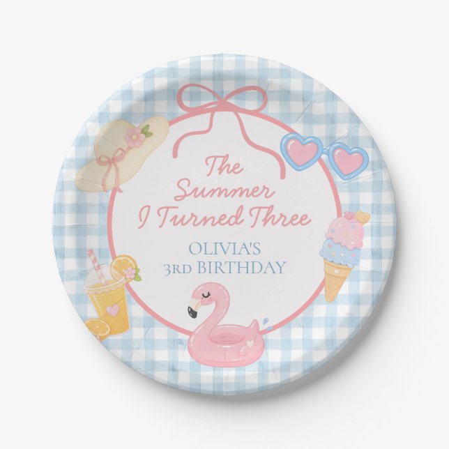The Summer I Turned Three Coastal 3rd Birthday Paper Plate (Front)